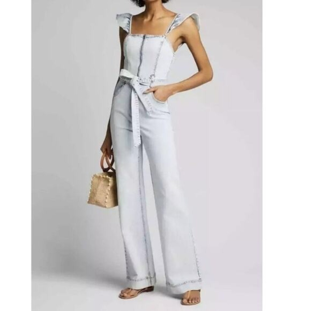 Alice + Olivia Gorgeous Flutter Sleeve Denim Jumpsuit 27 Fools Paradise‎